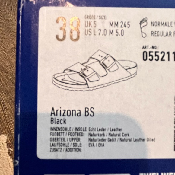 Birkenstock Arizona Black Leather Sandals, NWT - Picture 2 of 2